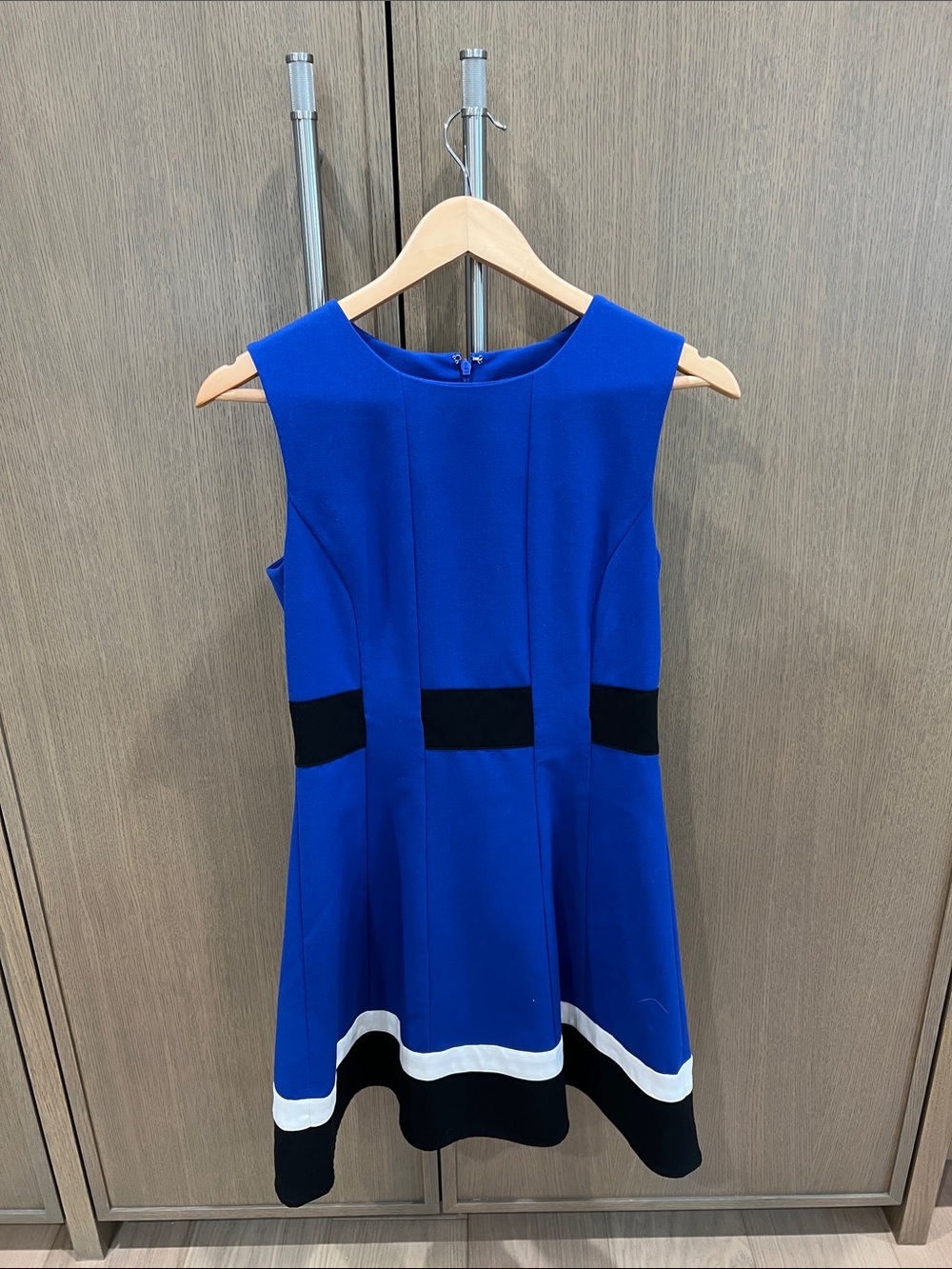 Calvin Klein Royal Blue Sleeveless A-Line Dress with Black and White Trim